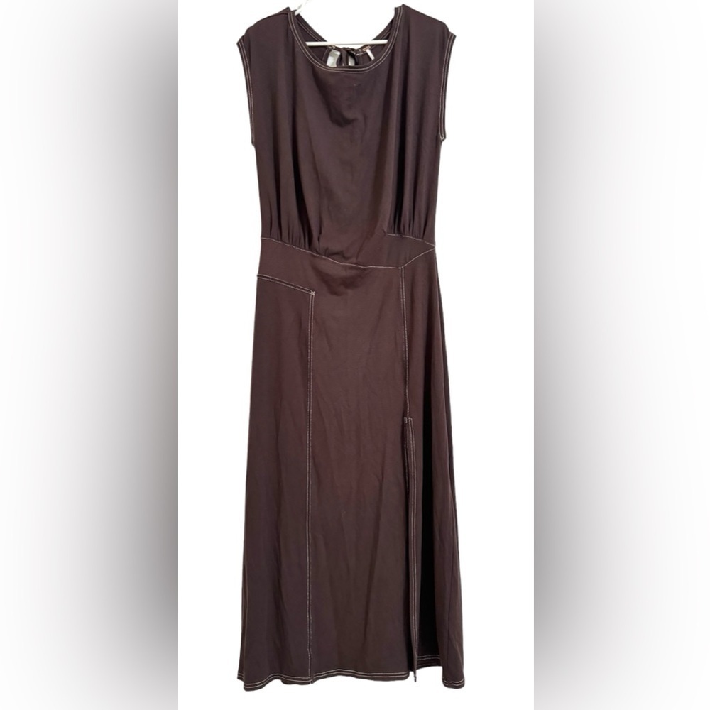 Free People Brown Maxi Dress with Contrast Stitching